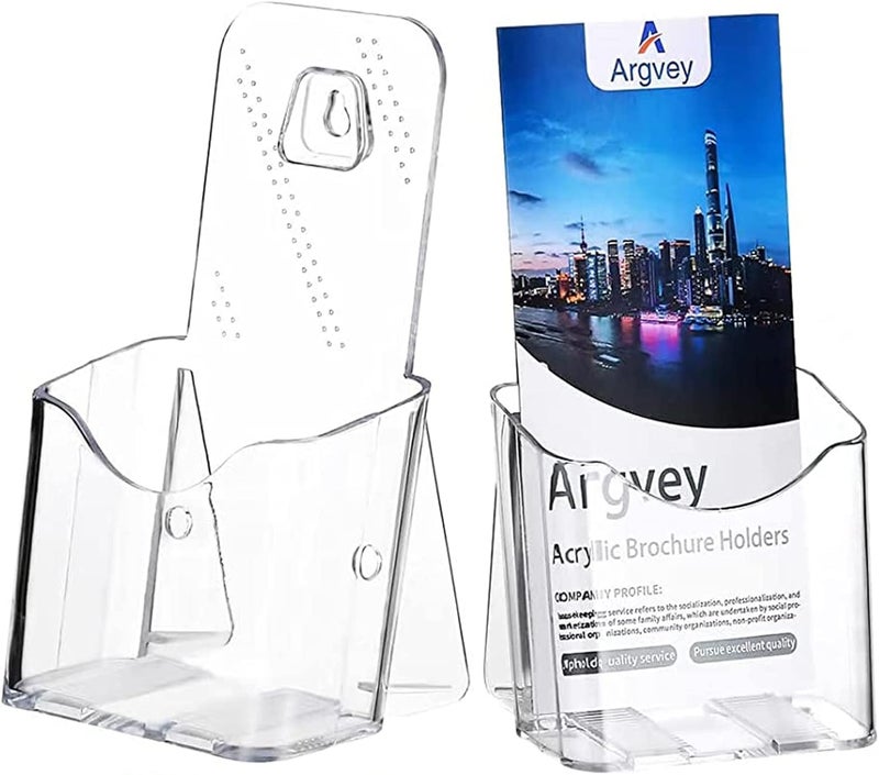 Argvey Acrylic Brochure Holder 4x9 Inch, Clear Pamphlet Holder Display Stand for Trifold 4 Inch Flyers, Booklets, Table Signs, Plastic Rack Card Holder for Office, Home, Store, 2 Pack - Image 1